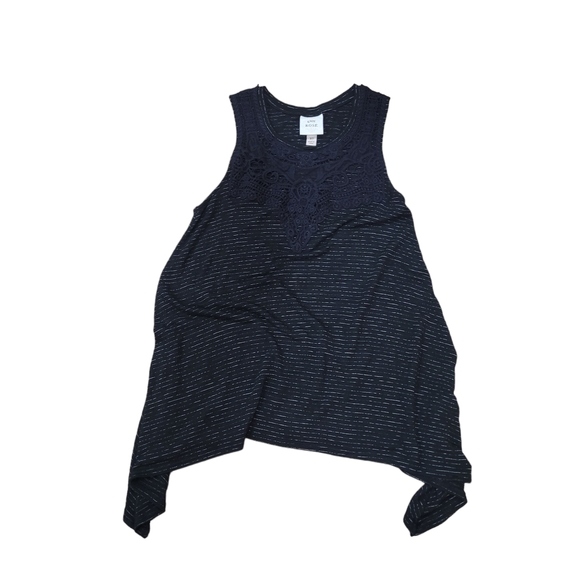 Knox Rose Womens Black Striped Sleeveless Knit Top X Small Crochet Front Boho - Picture 1 of 3